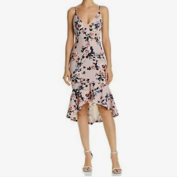 Aqua Dresses & Skirts - NWT AQUA Flounce Hem Pink Rose Floral Midi Dress XS